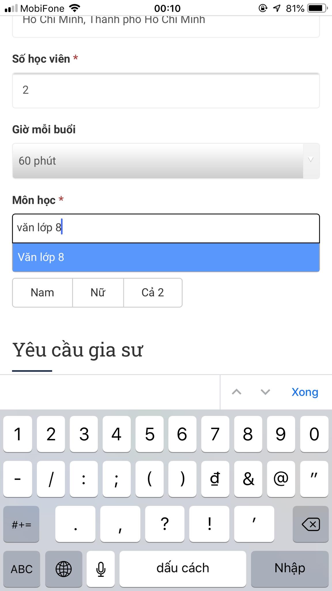 Học phí Văn lớp 8