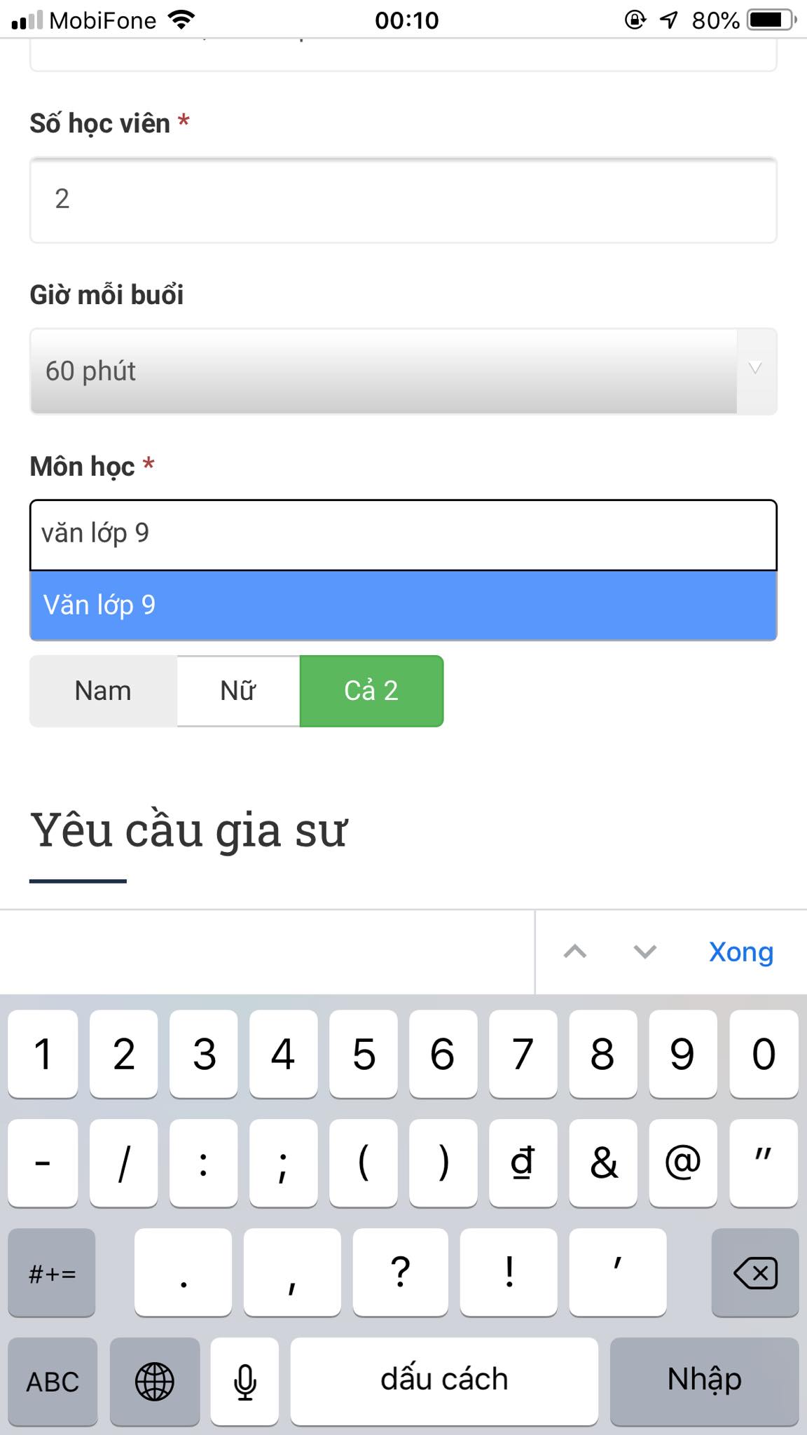 Học phí Văn lớp 9