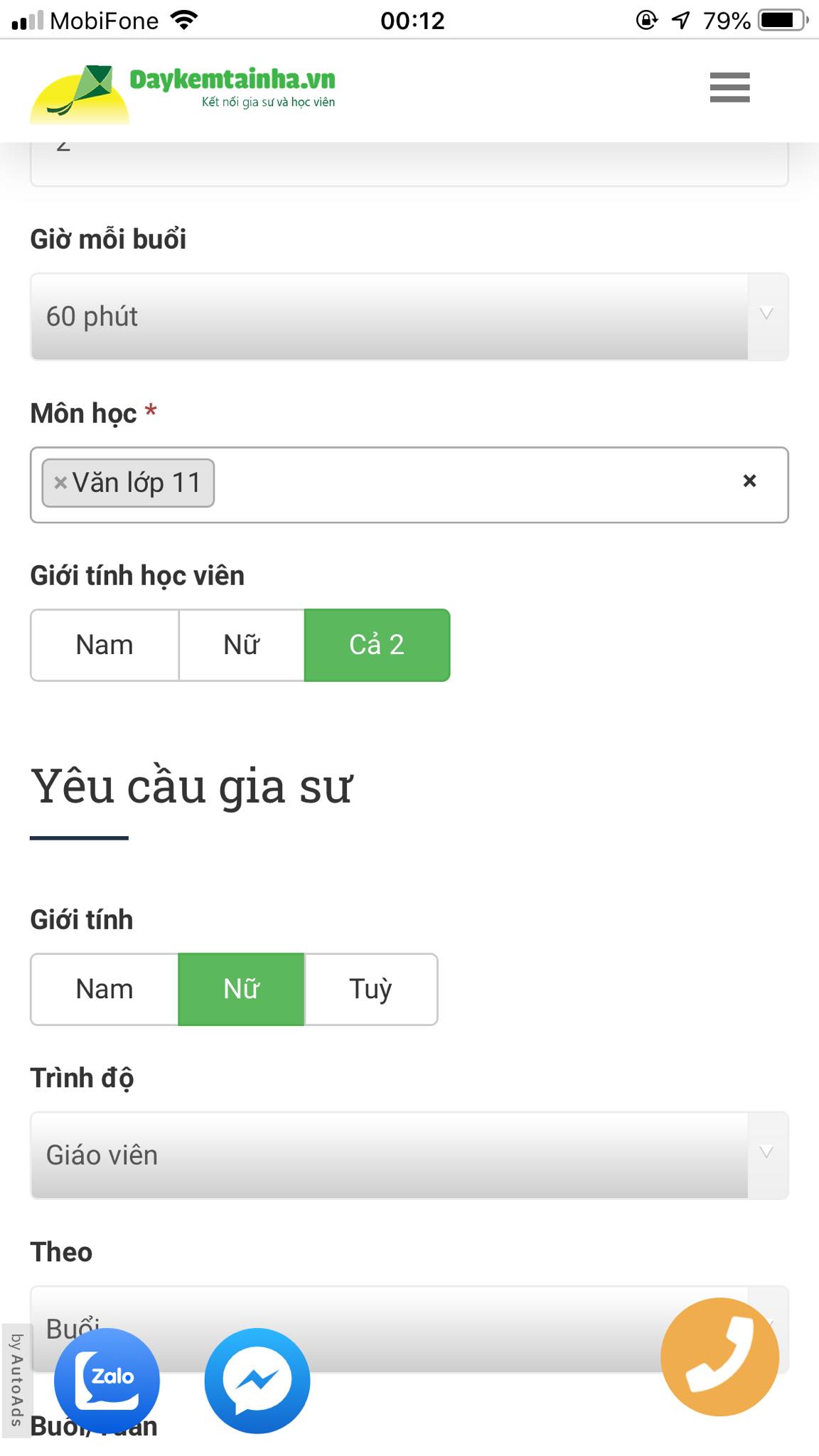 Học phí Văn lớp 11