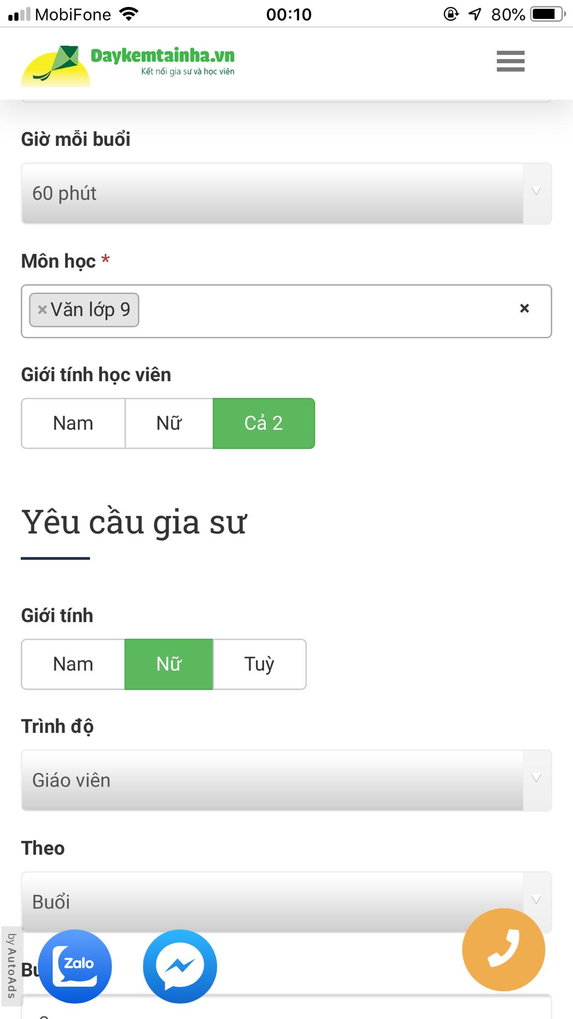 Học phí Văn lớp 9