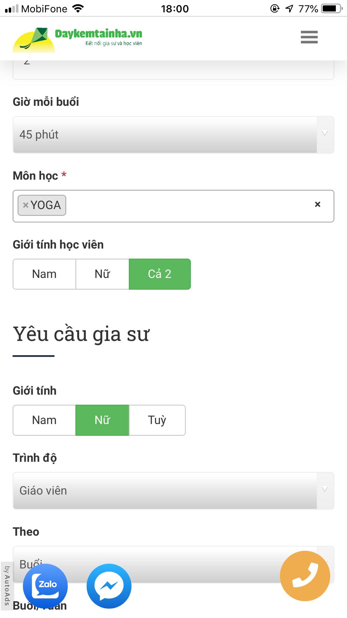 Học phí Yoga