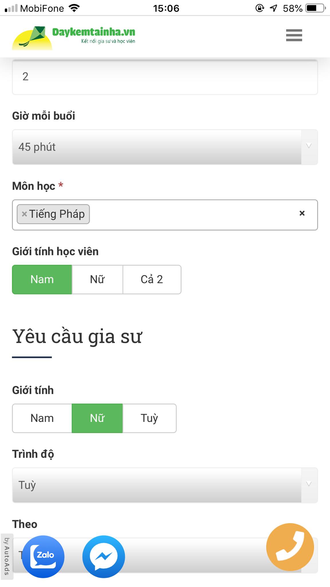 Học phí tiếng Pháp