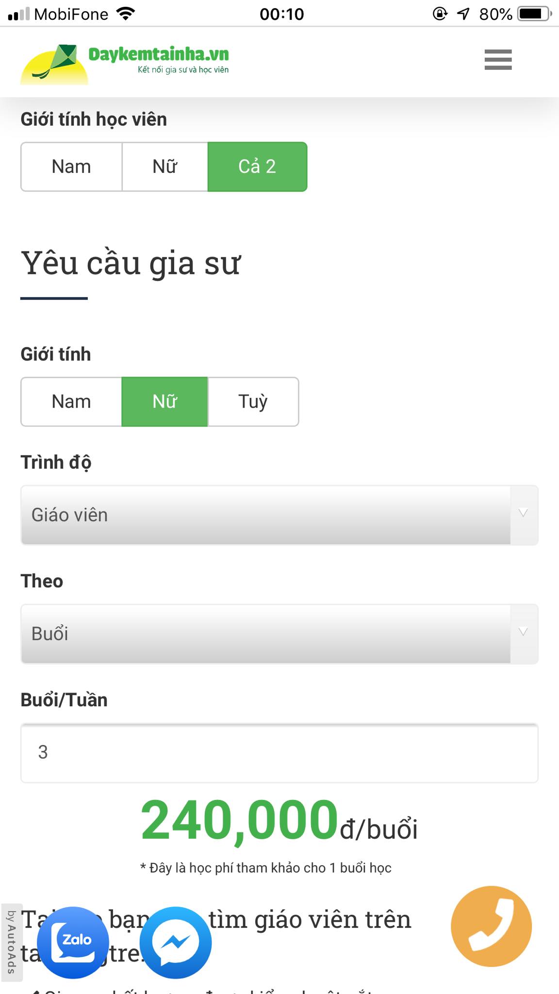 Học phí Văn lớp 9